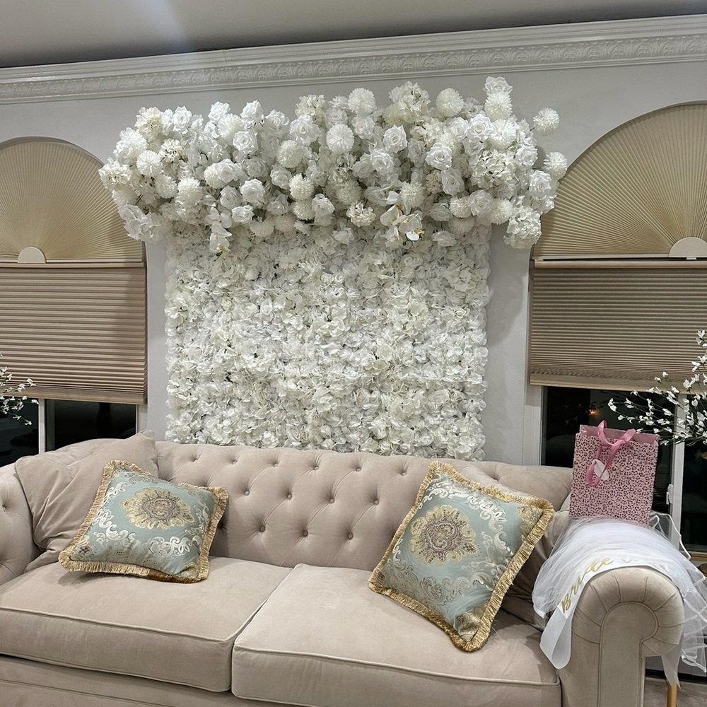 Elegant White Artificial Silk Dahlia Wall Flowers. Bottom portion only.